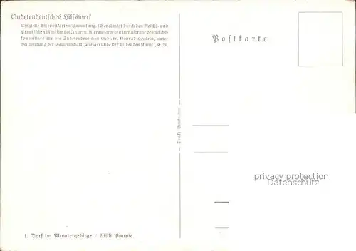 Kuenstlerkarte Willi Paupie Dorf Altvatergebirge Sudetendeutsches Hilfswerk Kat. Kuenstlerkarte