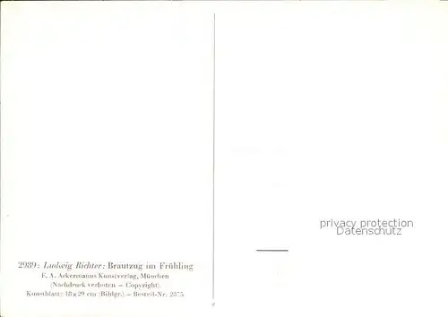 Ludwig Richter Brautzug im Fruehling F. A. Ackermann Verlag Nr. 2989 Kat. Kuenstlerkarte