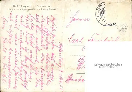Moessler L. Rothenburg ob der Tauber Markusturm Kat. Kuenstlerkarte