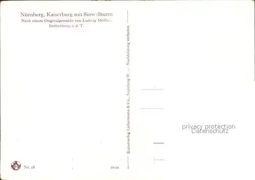 Moessler L. Nuernberg Kaiserburg Sinwellturm Kat. Kuenstlerkarte