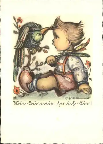 Hummel Nr. 4519 Kind Vogel Feder  Kat. Kuenstlerkarte