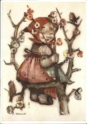 Hummel Nr. 5724  s Liesel sitzt im Bluetenbaum  Kat. Kuenstlerkarte