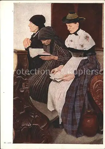 Trachten Kuenstlerkarte W. Leibl Drei Frauen in der Kirche  Kat. Trachten