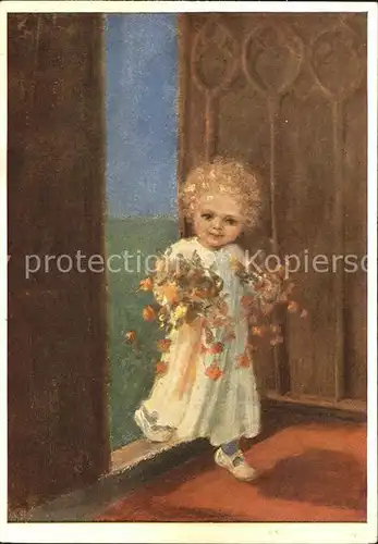 Spoetl M. Nr. 483 Kind Blumen  Kat. Kuenstlerkarte