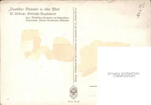 Willrich W. Steirische Bergbaeuerin  Kat. Kuenstlerkarte