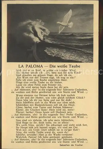 Liederkarte La Paloma Die weisse Taube  Kat. Musik