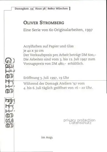 Kuenstlerkarte Oliver Stromberg Acrylfarben Papier und Glas  Kat. Kuenstlerkarte
