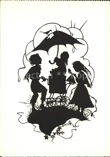 Scherenschnitt Schattenbildkarte Doerte Guyat Kinder Puppe Regenschirm Vogel  / Besonderheiten /