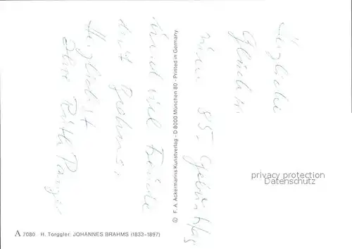 Kuenstlerkarte H. Torggler Johannes Brahms Nr. 7080 Kat. Kuenstlerkarte