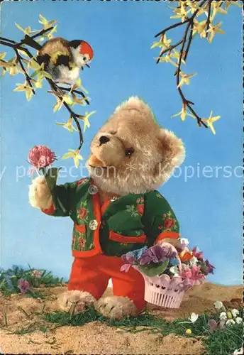 Teddy Teddybaer Teddy bear Vogel Blumen  Kat. Kinderspielzeug