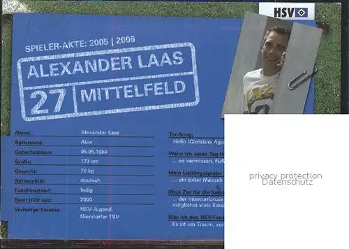 Fussball Alexander Laas Autogramm HSV Kat. Sport
