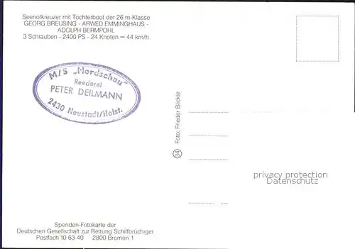 Motorboote Seenotkreuzer Tochterboot Spendenkarte  Kat. Schiffe