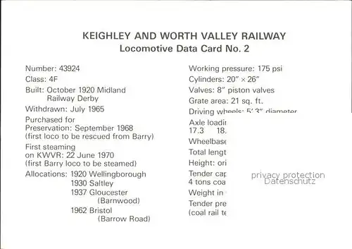 Lokomotive Keighley and Worth Valley Railway  Kat. Eisenbahn