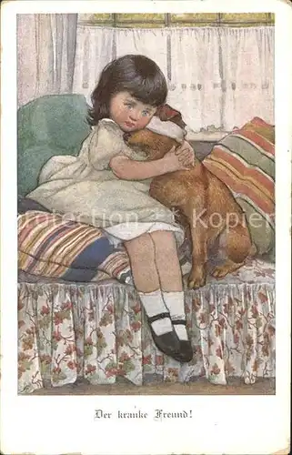 Munk M. Wien Vienne Nr. 713 Der kranke Freund Kind Hund  Kat. Kuenstlerkarte