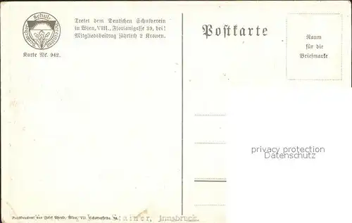Verlag Schulverein Nr. 842 Abschied von Innsbruck Mandoline Kat. Bund der Deutschen
