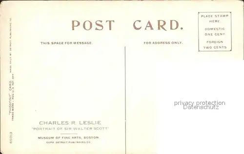 Kuenstlerkarte Charles R. Leslie Sir Walter Scott Kat. Kuenstlerkarte