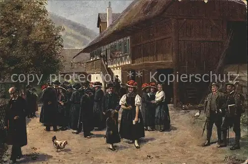 Hoffmann Heinrich Nr. 9 Nach der Kirche Trachten Schwarzwald  Kat. Kuenstlerkarte