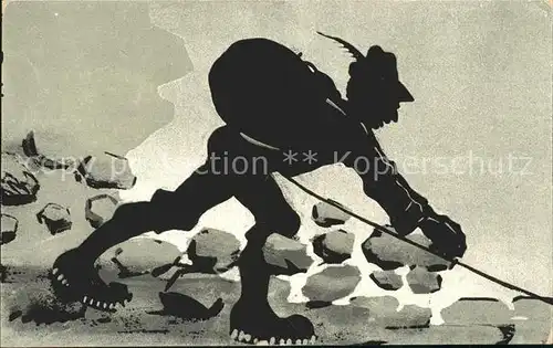 Scherenschnitt Schattenbildkarte Bergsteiger Steinbrech 