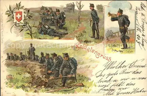 Militaria Schweiz Soldatengruss Manoever Litho  Kat. Militaria