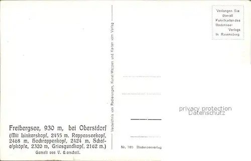 Marschall Vinzenz Freibergsee Oberstdorf Linkerskopf Rappenseekopf Schafalpkoepfe Kat. Kuenstlerkarte