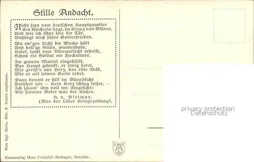 Wilhelm II Gebet Stille Andacht Gedicht H. v. Dittmar  Kat. Persoenlichkeiten