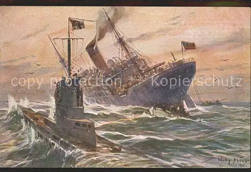 Stoewer Willy Tegel Vernichtung Handelsdampfer England Unterseeboot Kolonialkriegerdank Kat. Kuenstlerlitho