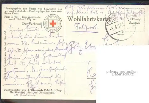 Rotes Kreuz Wachtmeister 3. Wuerttembergisches Feldartillerie Regiment Nr. 49 Kat. Rotes Kreuz