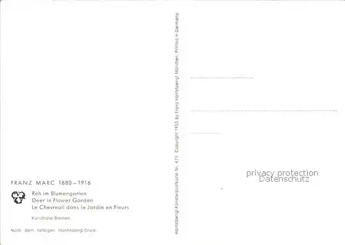 Kuenstlerkarte Franz Marc Reh im Blumengarten  Kat. Kuenstlerkarte