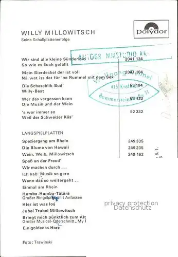 Persoenlichkeiten Willy Millowitsch Autogramm  Kat. Persoenlichkeiten