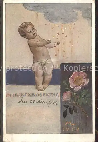 Kaulbach F. A. Heckenrosentag Mai 1912 Rosen Muenzen Kind  Kat. Kuenstlerkarte