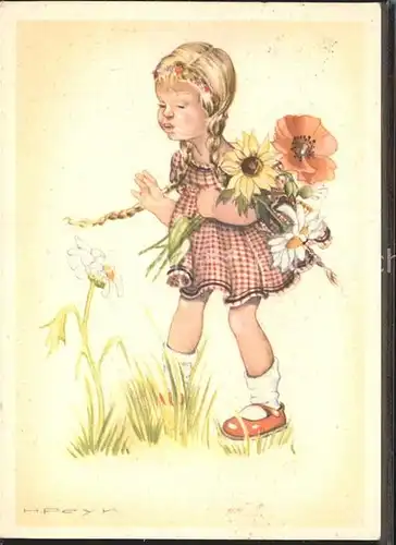 Peyk Hilla Nr. 982 Kind Blumen  Kat. Kuenstlerkarte