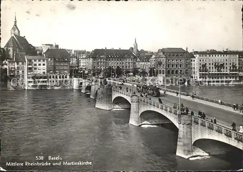 Strassenbahn Basel Mittlere Rheinbruecke Martinskirche Kat. Strassenbahn