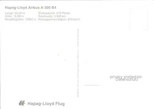 Flugzeuge Zivil Hapag Lloyd Airbus A 300 B4 Kat. Airplanes Avions