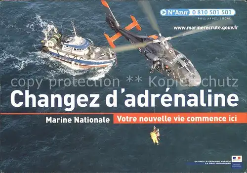 Hubschrauber Helikopter Rettungsboot Marine Nationale Armees  Kat. Flug