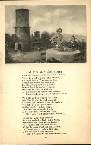 Liederkarte Godesburg M. Koehler Wein  Kat. Musik