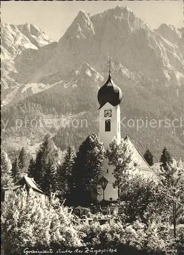 Foto Popp Nr. 1473 Grainau Kirche Zugspitze Kat. Fotografie