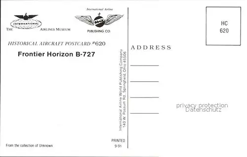 Flugzeuge Zivil Frontier Horizon B 727  Kat. Airplanes Avions