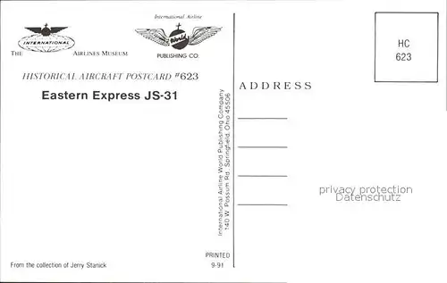 Flugzeuge Zivil Eastern Express JS 31 Kat. Airplanes Avions