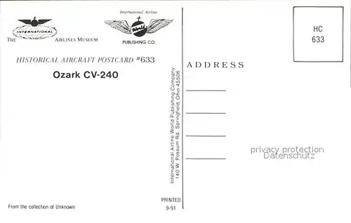 Flugzeuge Zivil Ozark CV 240 Kat. Airplanes Avions