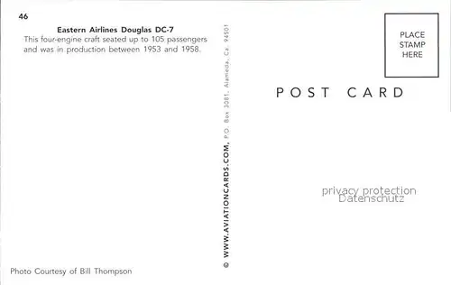 Flugzeuge Zivil Eastern Airlines Douglas DC 7  Kat. Airplanes Avions
