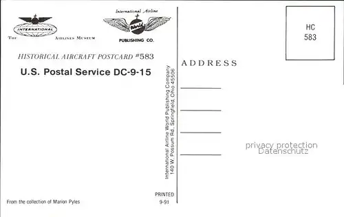 Flugzeuge Zivil U.S. Postal Service DC 9 15 Kat. Airplanes Avions