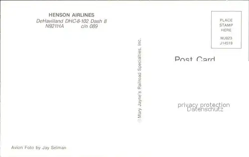 Flugzeuge Zivil Henson Airlines DeHavilland DHC 8 102 Dash 8 N921HA c n 089 Kat. Airplanes Avions
