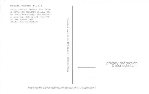 Flugzeuge Zivil Singapore Airlines Boeing 747 312 9V SKA c n 23026 Kat. Airplanes Avions
