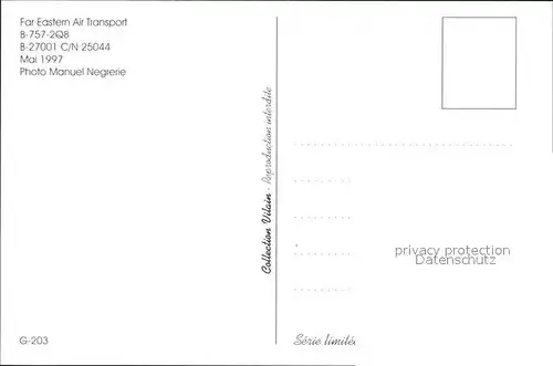 Flugzeuge Zivil Far Eastern Air Transport B 757 2Q8 B 27001 C N 25044 Kat. Airplanes Avions