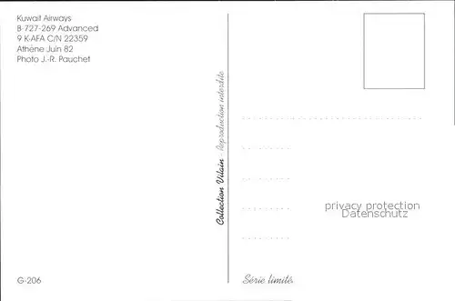Flugzeuge Zivil Kuwait Airways  B 727 269 Advanced 9 K AFA C N 22359 Kat. Airplanes Avions
