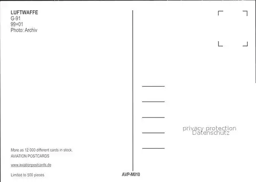 Luftwaffe G 91 99+01 Kat. Militaria