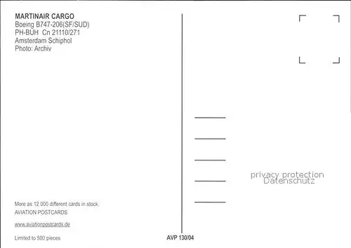 Flugzeuge Zivil Martinair Cargo Boeing B747 206 PH BUH Cn 21110 271 Kat. Airplanes Avions