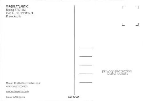 Flugzeuge Zivil Virgin Atlantic Boeing B747 443 G VLIP Cn 32338 1274 Kat. Airplanes Avions
