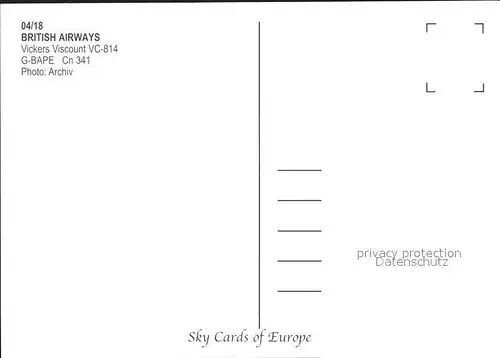 Flugzeuge Zivil British Airways Vickers Viscount VC 814 G BAPE Cn 341 Kat. Airplanes Avions
