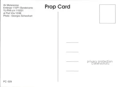 Flugzeuge Zivil Air Melanesiae Embraer 110P1 Bandeirante YJ RV6 c n 110221 Kat. Airplanes Avions